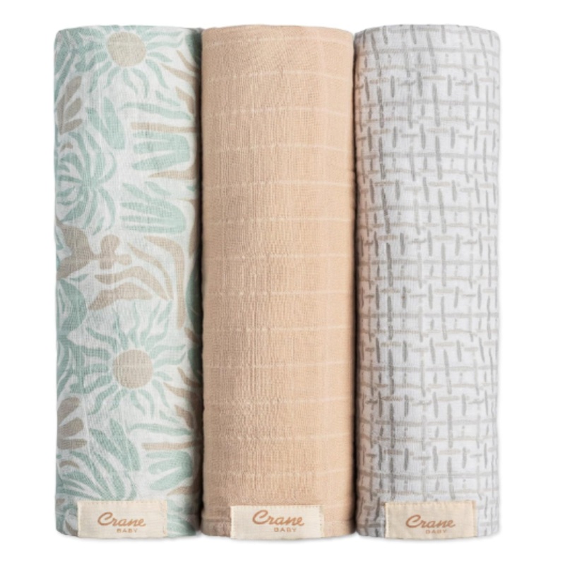 Crane Baby Cotton Muslin Swaddle Blankets Set of 3, Beach Life