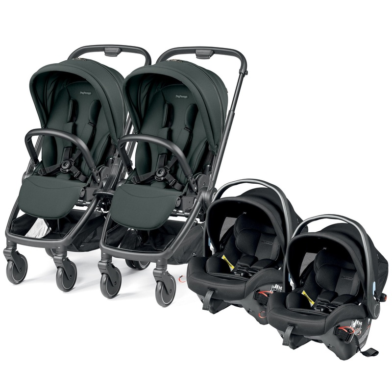 Peg Perego City Loop Twin Stroller + Primo Viaggio Urban Mobility Travel System Bundle – Black / Metal / True Black