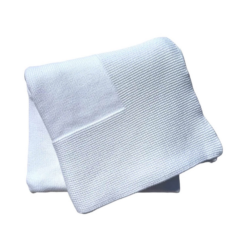 Knit Baby Blanket With Textured Border White