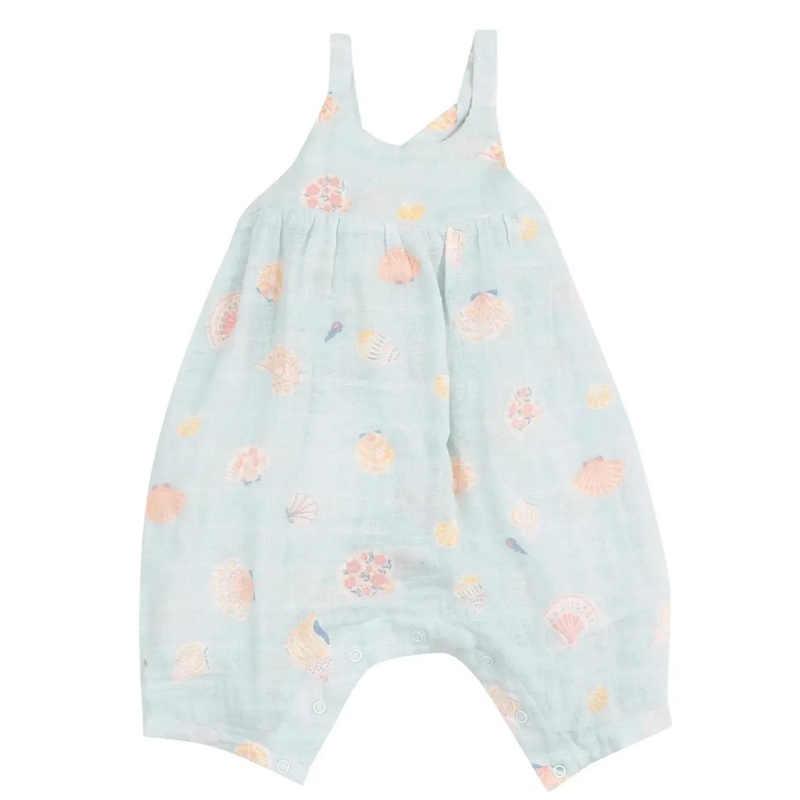 Angel Dear – Organic Cotton Muslin Tie-Back Romper – Pretty Seashells