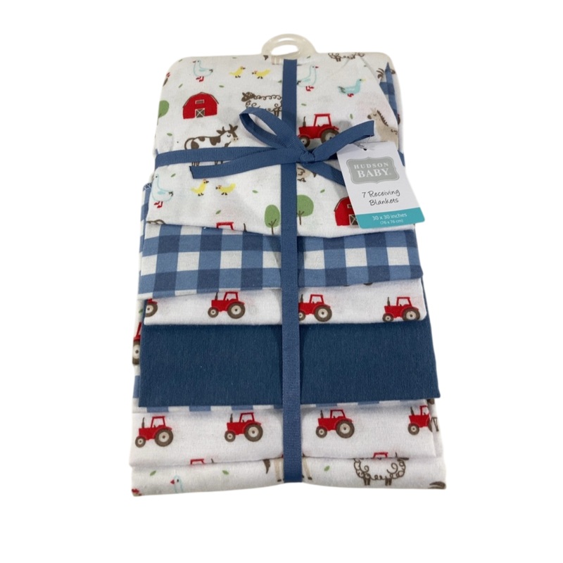 Hudson Baby Set of 7 Receiving Blankets, Farm Animals