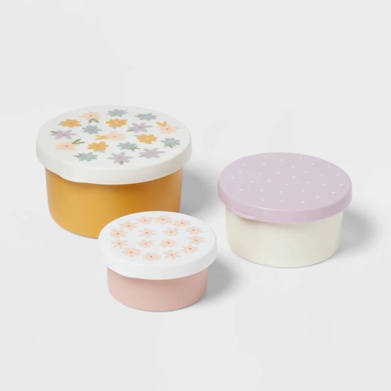 Kids’ 3pk Flowers Single Wall Stainless Steel Round Snack boxes Pink