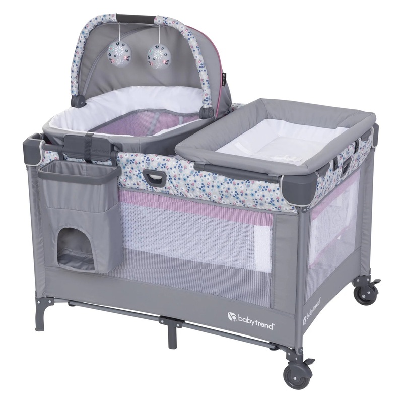 Nursery Den Playard with Rocking Cradle – Daisy Pink