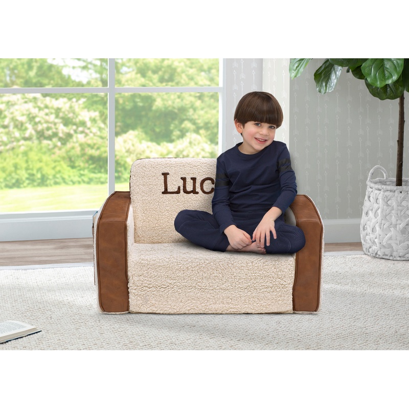 Personalized Cozee Flip-Out Sherpa and Faux Leather 2-in-1 Convertible Chair to Lounger for Kids