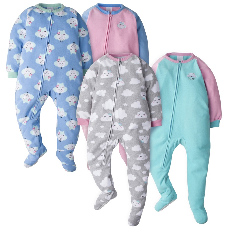 4-Pack Toddler Girls Fleece Pajamas – Clouds & Owls