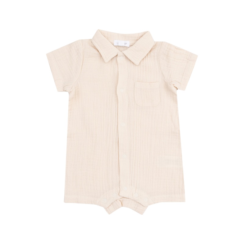 Angel Dear – Organic Muslin Button Down Polo Shortie – White Swan