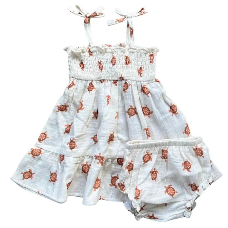 Babysprouts – Tiered Mini Dress + Bloomer Set – Turtles