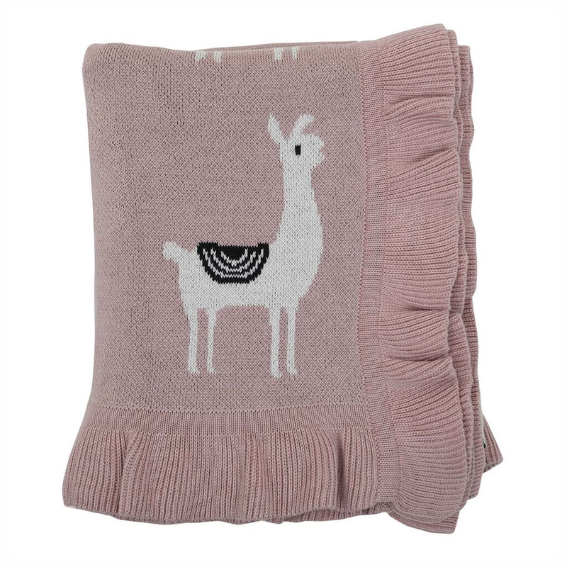 Knitted Blanket Llama Pink