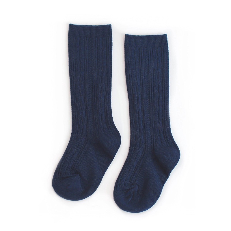 Cable Knit Knee High Socks – Navy