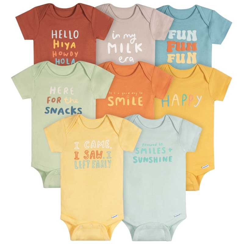 8-Pack Baby Neutral Fun Fun Fun Short Sleeve Onesies Bodysuits