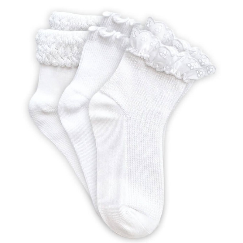 JFF Smooth Toe Eyelet Lace/Ripple/Bubble Quarter Ankle Socks 3 Pair Pack