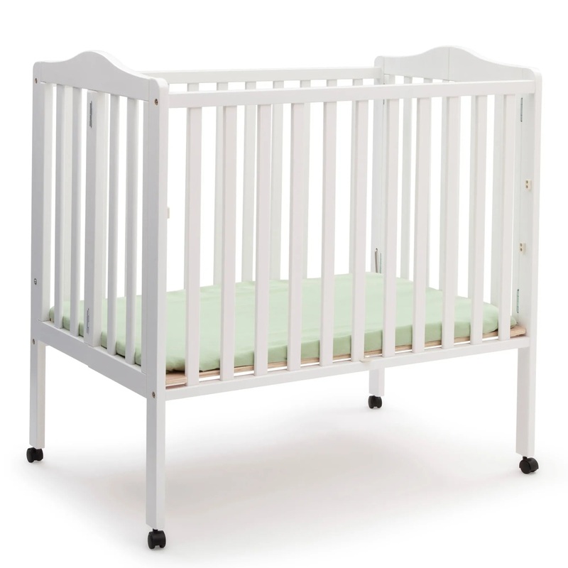 Folding Portable Mini Baby Crib with 1.5-inch Mattress – White