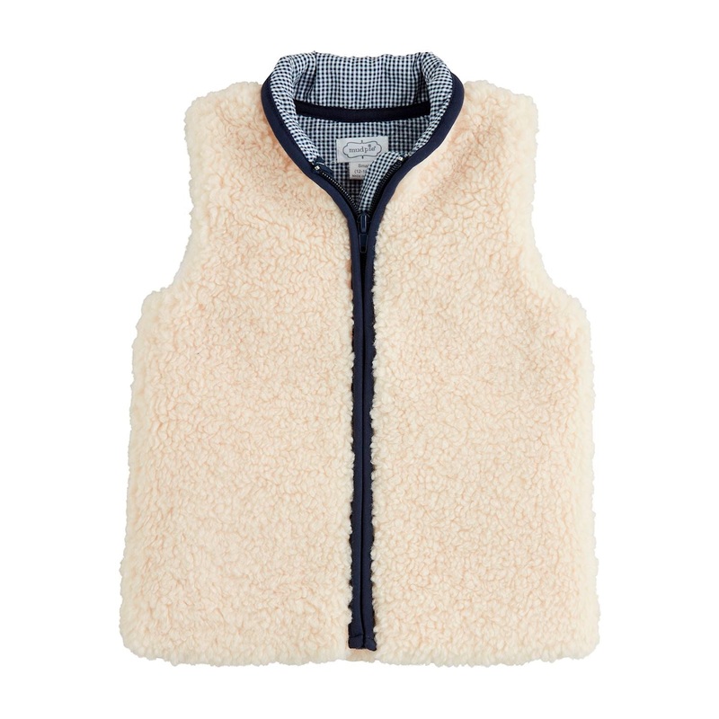 Mud Pie Sherpa Zip Navy Vest | Ivory