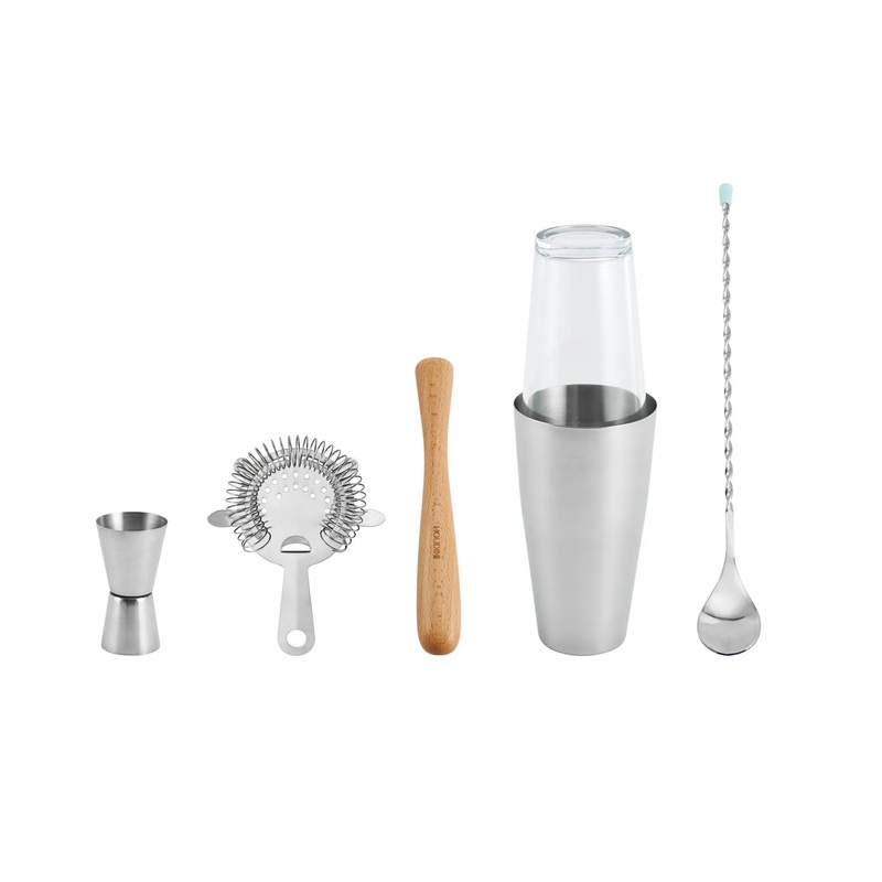 5pc Bar Tool Set (Shaker, Jigger, Strainer, Muddler, Stirring Spoon)