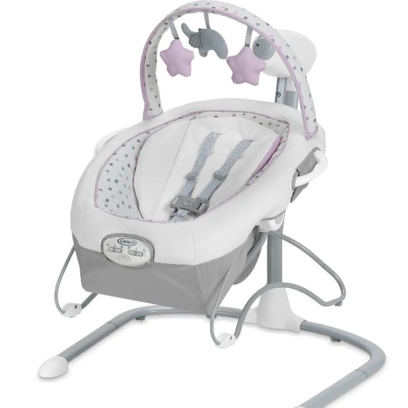 Soothe ‘n Sway Lx Swing with Portable Bouncer – White/ Pink