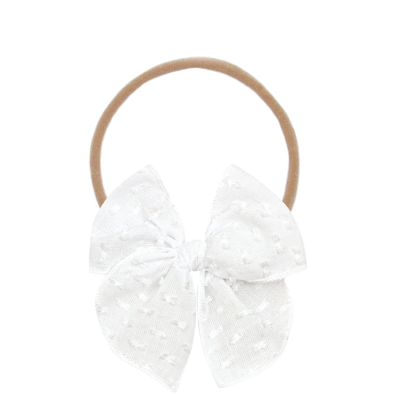Heirloom Bow – White Swiss Dot Headband