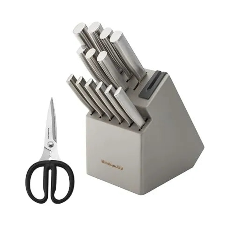 KitchenAid Gourmet 15-Pc, Japanese Steel Knife & Sharpener Block Set – Gray