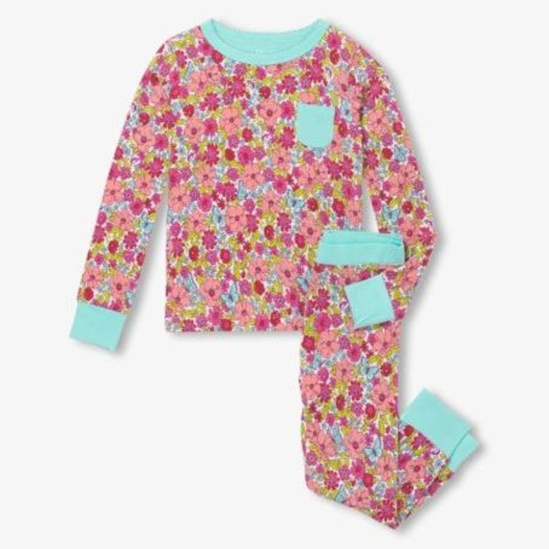 Hatley Groovy Flowers Bamboo Pajama Set | Flamingo Pink