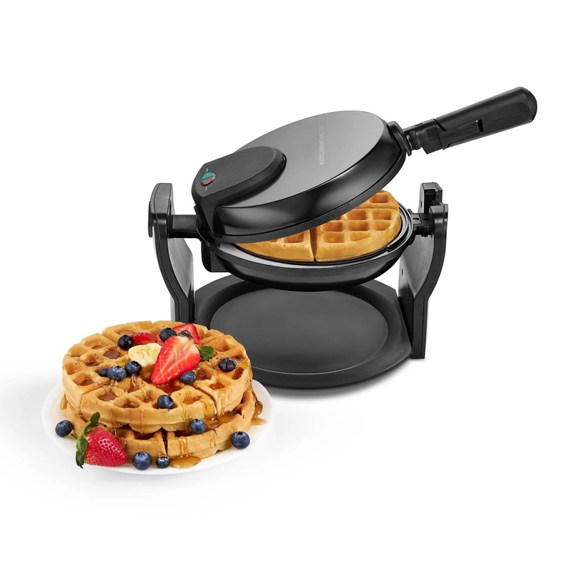 Nonstick Waffle Maker Black: Aluminum, 180 Rotating, Folding Handle, Drip Tray, 1000W, Dishwasher-Safe Parts