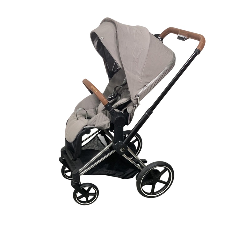 Cybex E-PRIAM Electric Stroller, 2021, Soho Grey, Chrome With Black Details, with Battery
