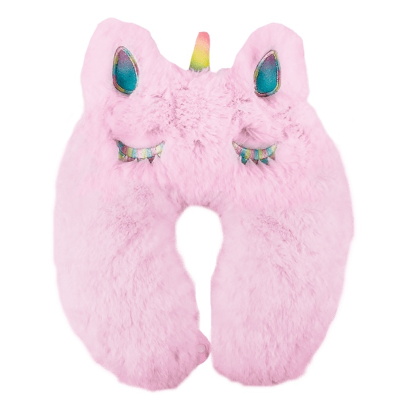 Iscream Unicorn Pink Furry Neck Pillow with Snap Closure