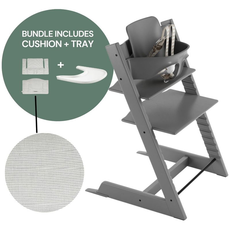 Tripp Trapp High Chair and Cushion with Stokke Tray — Storm Grey / Nordic Grey