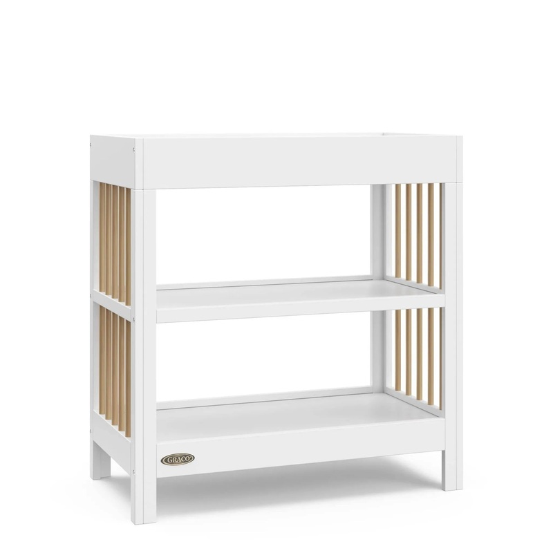 Teddi Changing Table with Water-Resistant Changing Pad – White/Driftwood