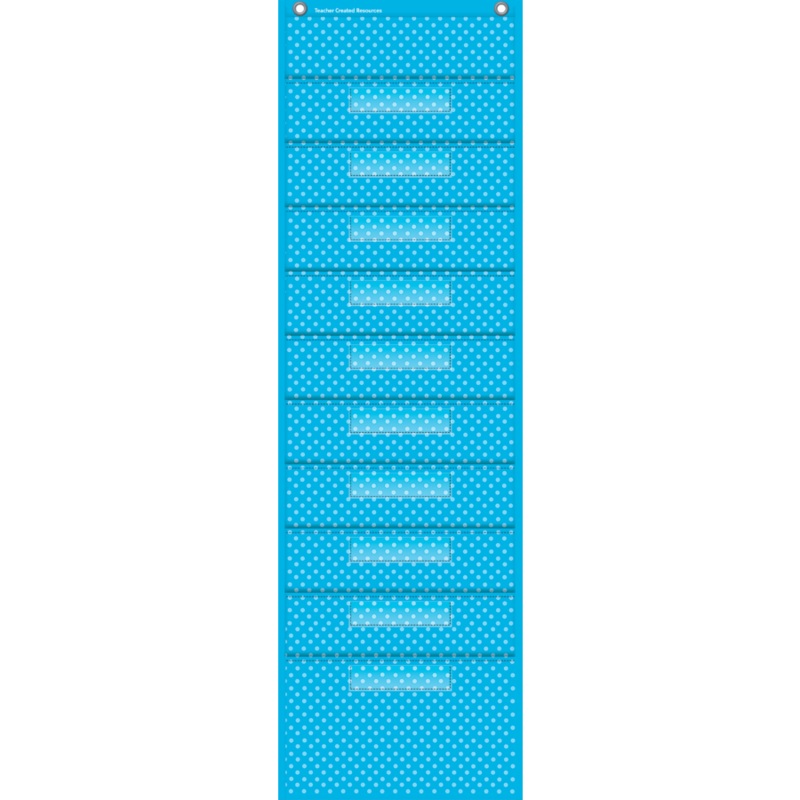 Aqua Polka Dots 10 Pocket File Storage Pocket Chart