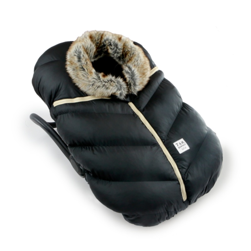7 AM Car Seat Cocoon – Tundra Black Faux Fur (0-12M)