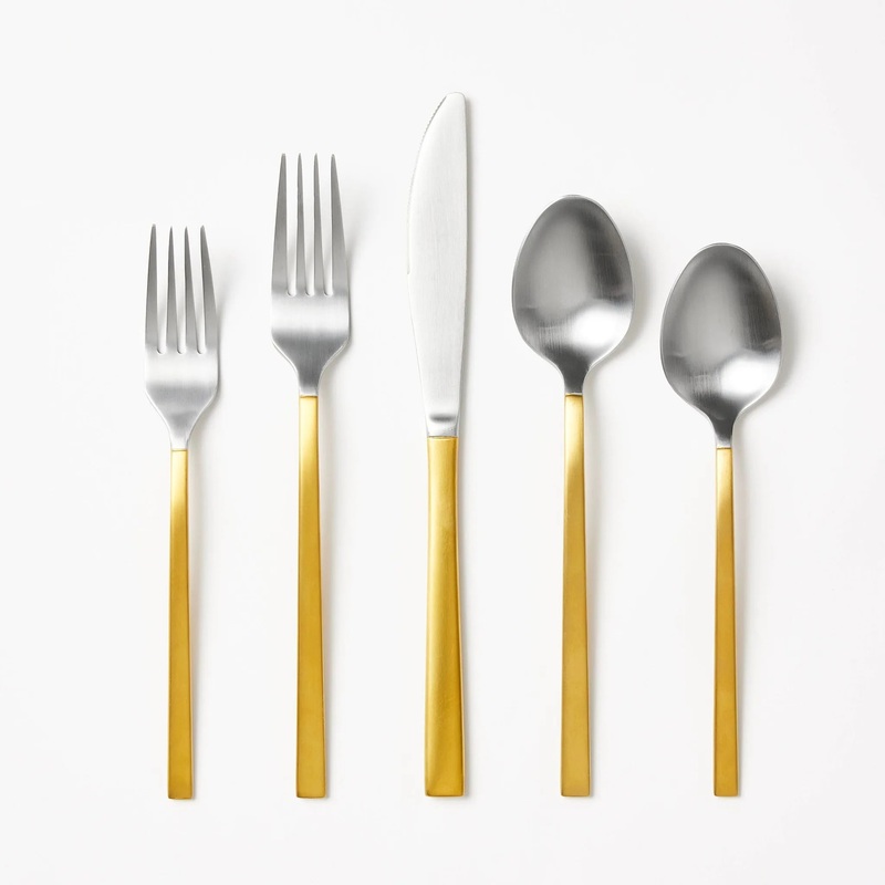 Two-Tone Kitchen Flatware Set Gold – 5 piece set