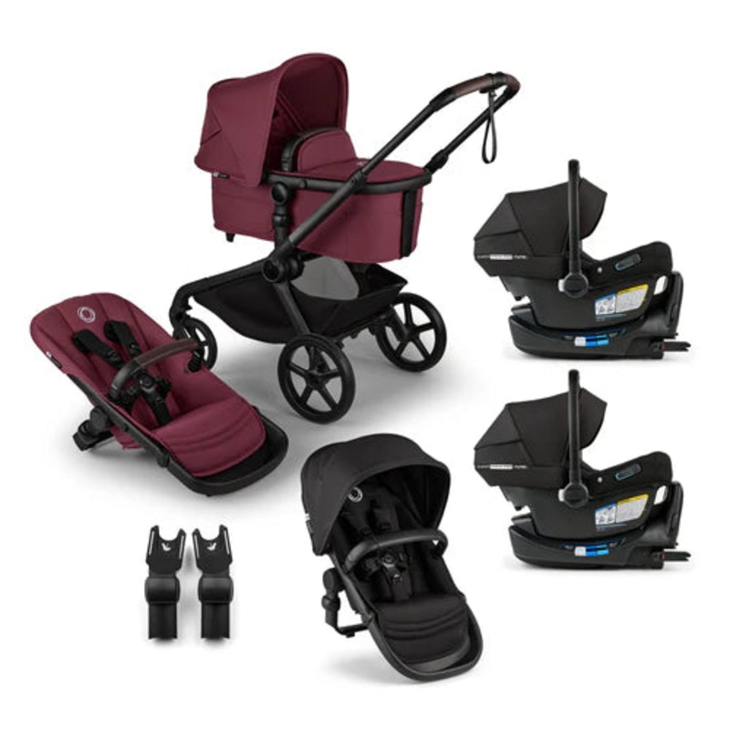 Bugaboo Kangaroo Complete Stroller + Sibling Seat + Bugaboo Turtle Air Shield By Nuna Car Seat Twin Travel System