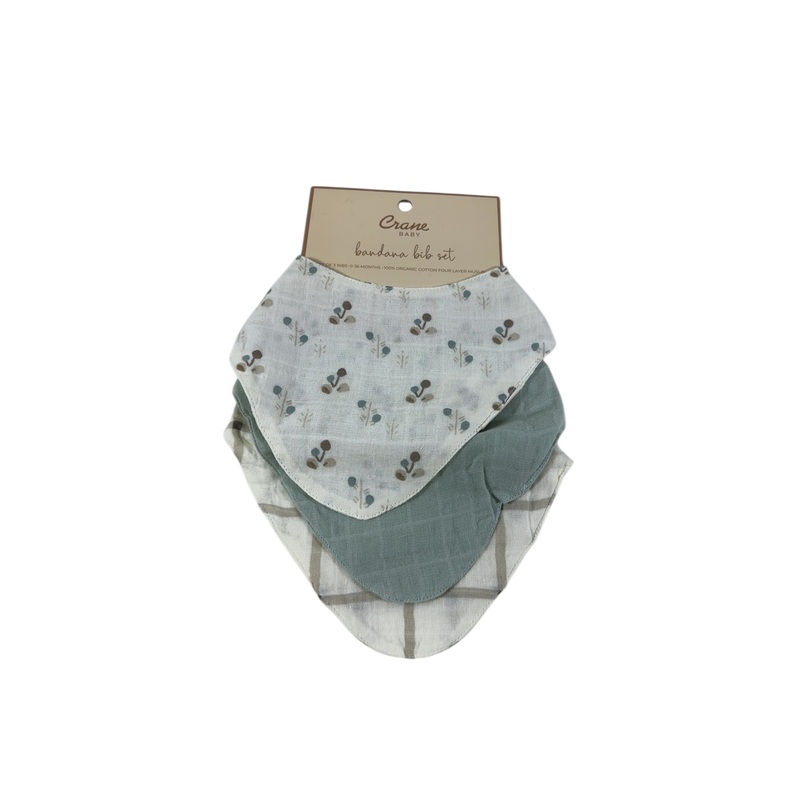Crane Baby Muslin 3 Piece Bib Set, Poppy