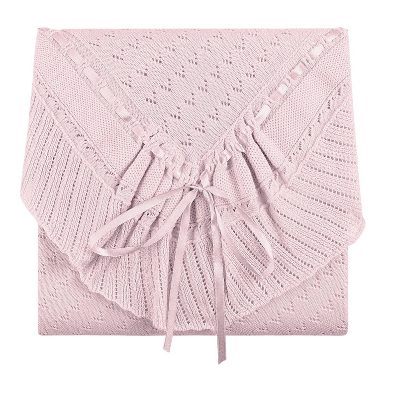 Pointelle Knit Ruffle Blanket – Pink