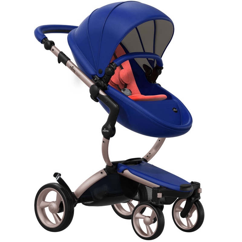 Mima 2019 Xari Complete Stroller, Rose Gold – Royal Blue / Coral Red