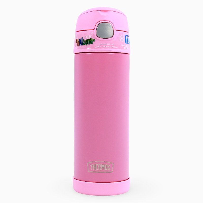Thermos Bottle 470ml  Pink Stainless Steel & Straw Lid