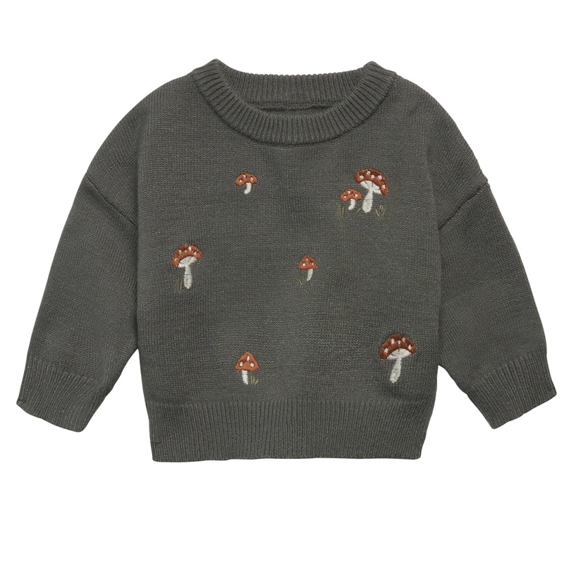 Baby Boys Dark Green Embroidered Mushrooms Viscose Sweater
