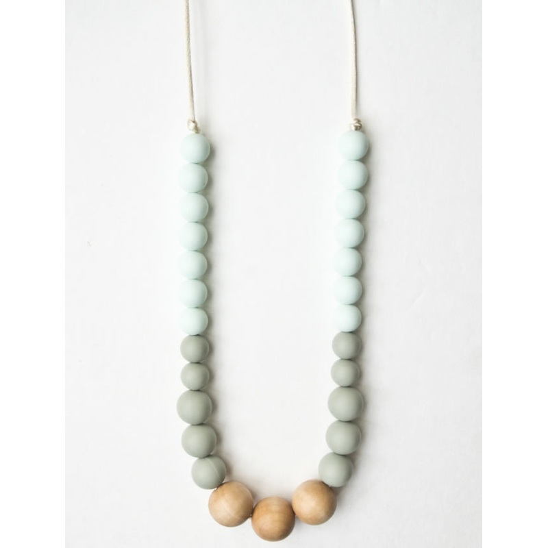 Loulou Lollipop Naturalist Wood + Silicone Teething Necklace – Sage Mint