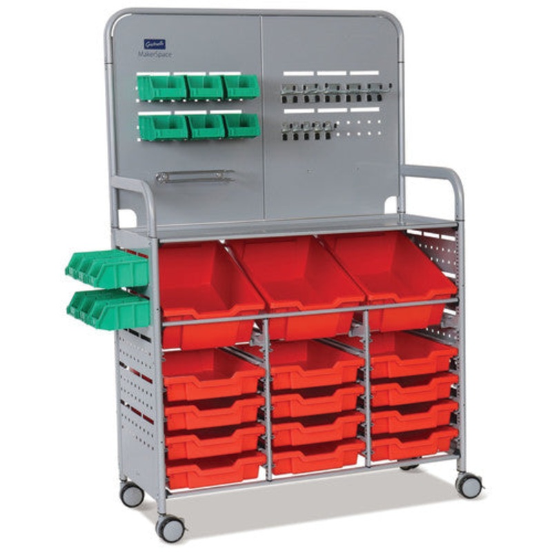 MakerSpace Storage Cart, with Flame Red Trays