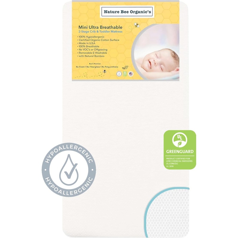 Nature Bee Organics Mini Ultra Breathable 2-Stage Mattress, 24x38x5