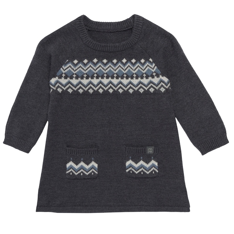 Baby Girls Dark Grey Heather Fair Isle Viscose Sweater Dress