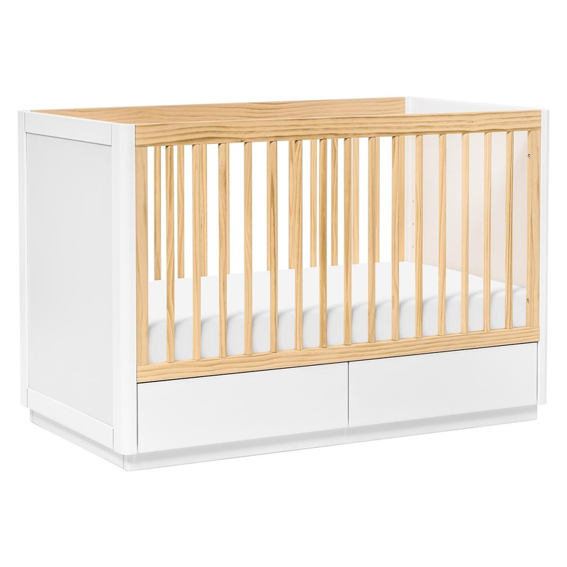 Babyletto Bento 3-in-1 Convertible Storage Crib w/Toddler Bed Conversion Kit – White / Natural