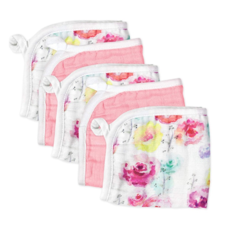 Honest Baby 5pack Washcloths, Rose Blossom/Pink