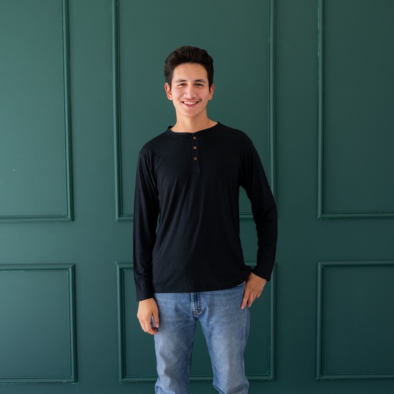 Men’s Long Sleeve Henley Top in Midnight