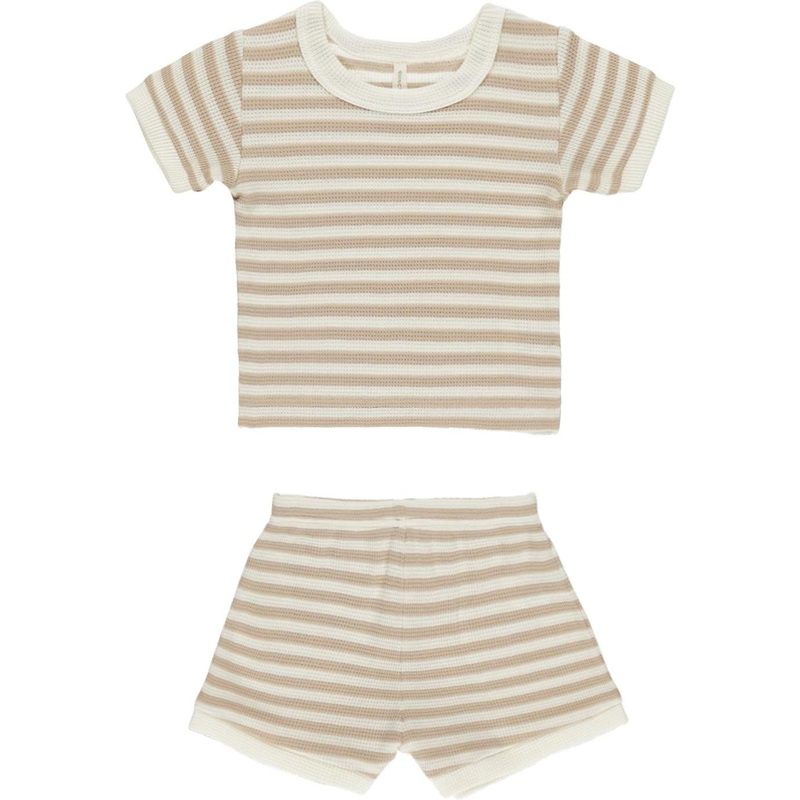 Quincy Mae Waffle Shortie Set || Oat Stripe