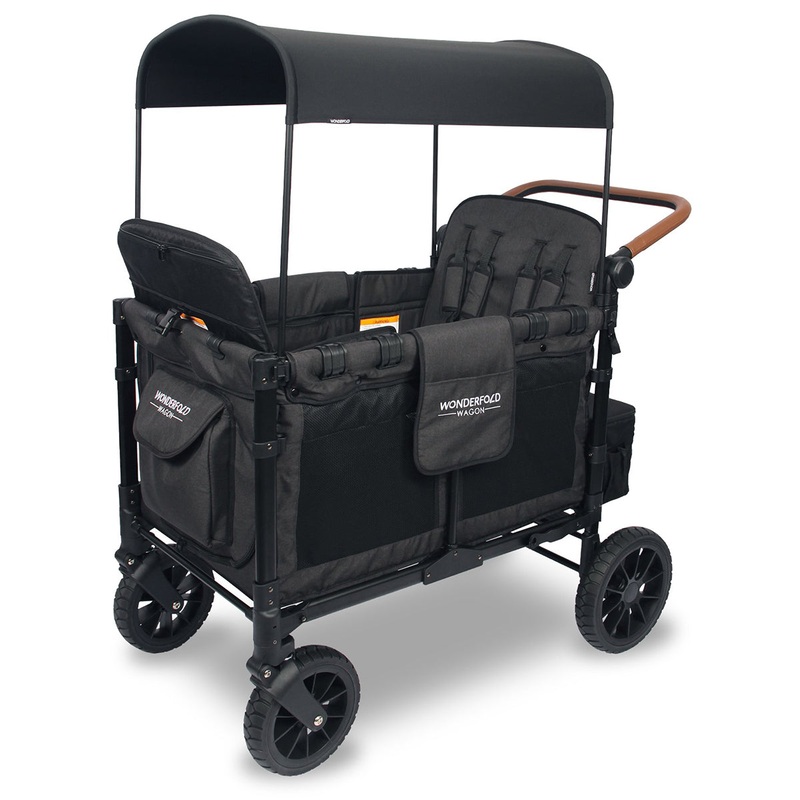 WonderFold OPEN BOX W4 Luxe (W4S 2.0) Multifunctional Quad (4 Seater) Stroller Wagon – Volcanic Black