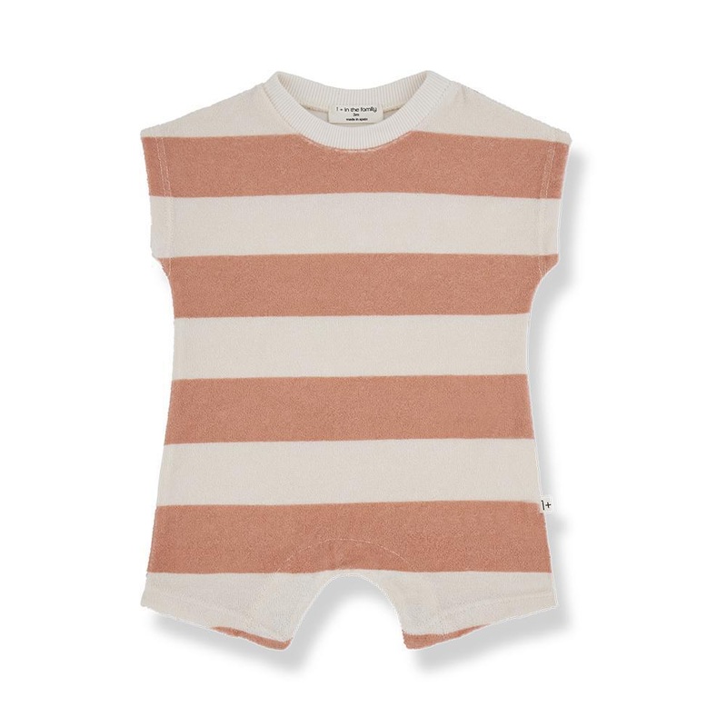 1+ In The Family – Terry Shortie Romper – Coral Stripe