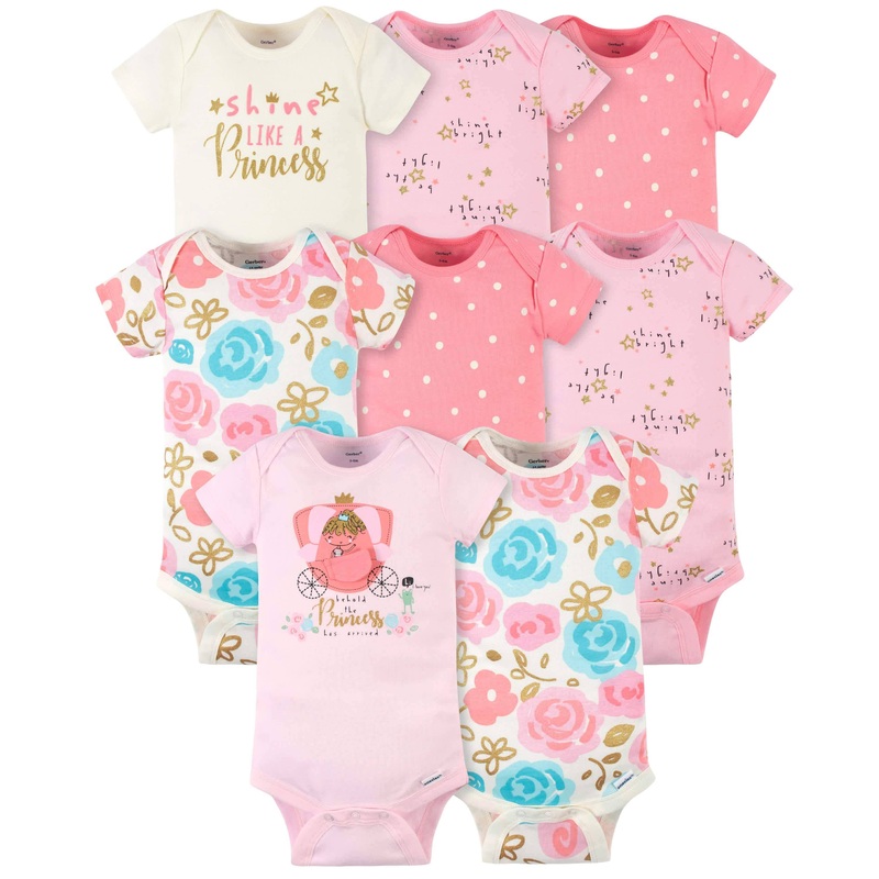 8-Pack Baby Girls Princess Short Sleeve Onesies Bodysuits