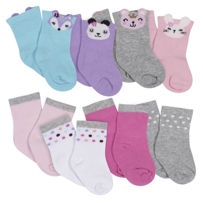 Girls’ 8-Pack Wiggle Proof Jersey Crew Socks – Animals