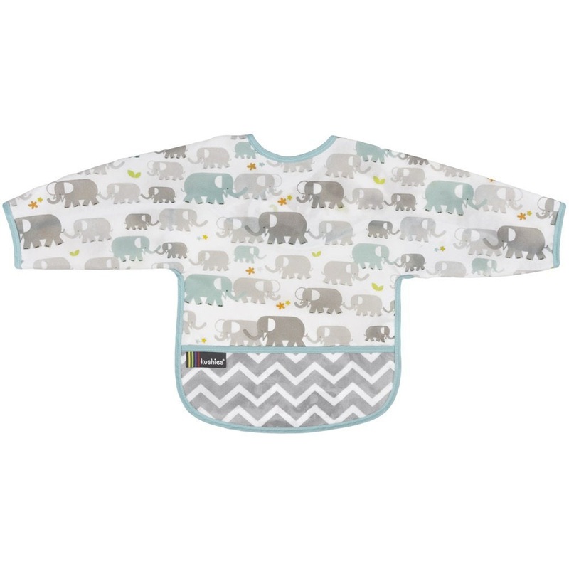 Kushies Cleanbib with Sleeves, 6 to 12 Months – Elephants
