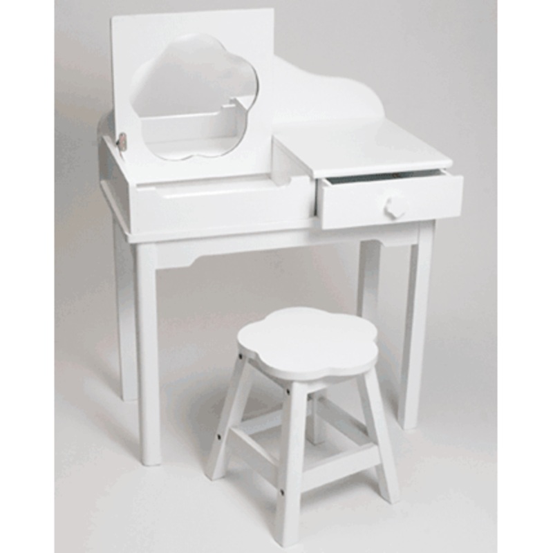 Lipper International Child’s Vanity with Mirror and Stool  522W White